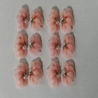 7 petals 3D White and Pink FLOWERS with Rhinestones and Pearls-acrylic flowers-3D nail art - nail charms