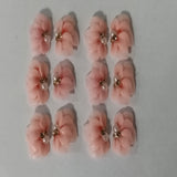 7 petals 3D White and Pink FLOWERS with Rhinestones and Pearls-acrylic flowers-3D nail art - nail charms