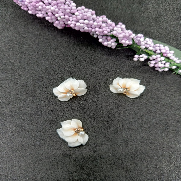 7 petals 3D White and Pink FLOWERS with Rhinestones and Pearls-acrylic flowers-3D nail art - nail charms