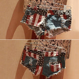 Hot Women Summer Low Waist Sexy Star Stripe Trendy Slim American US Flag Printed Mini Jeans Denim Shorts Large Size