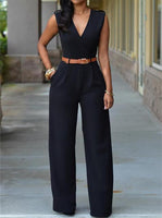 Jumpsuit Long Pants For Women Rompers Sleeveless V -Neck Summer Wide Leg Jumpsuirt With Belt Sexy Club Party