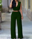 Jumpsuit Long Pants For Women Rompers Sleeveless V -Neck Summer Wide Leg Jumpsuirt With Belt Sexy Club Party