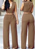 Jumpsuit Long Pants For Women Rompers Sleeveless V -Neck Summer Wide Leg Jumpsuirt With Belt Sexy Club Party