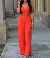 Jumpsuit Long Pants For Women Rompers Sleeveless V -Neck Summer Wide Leg Jumpsuirt With Belt Sexy Club Party