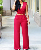 Jumpsuit Long Pants For Women Rompers Sleeveless V -Neck Summer Wide Leg Jumpsuirt With Belt Sexy Club Party