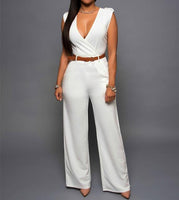 Jumpsuit Long Pants For Women Rompers Sleeveless V -Neck Summer Wide Leg Jumpsuirt With Belt Sexy Club Party