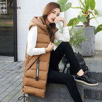 Brieuces Autumn Winter Vest Women Waistcoat Female Sleeveless Vest Jacket Hooded Warm Long Vest Coat Colete Feminino