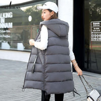 Brieuces Autumn Winter Vest Women Waistcoat Female Sleeveless Vest Jacket Hooded Warm Long Vest Coat Colete Feminino