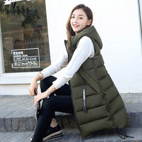 Brieuces Autumn Winter Vest Women Waistcoat Female Sleeveless Vest Jacket Hooded Warm Long Vest Coat Colete Feminino