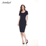 Womens Elegant Short Sleevele Belted Wear To Work Office Business Party Casual Summer Bodycon Slim Fitted Pencil Dress