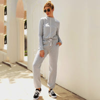 Lossky Autumn Winter Jumpsuit Zipper Womens Long Sleeve Rompers Solid Casual Long Pants Slim Jumpsuit Ladies Sets Leisure