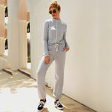 Lossky Autumn Winter Jumpsuit Zipper Womens Long Sleeve Rompers Solid Casual Long Pants Slim Jumpsuit Ladies Sets Leisure