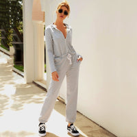 Lossky Autumn Winter Jumpsuit Zipper Womens Long Sleeve Rompers Solid Casual Long Pants Slim Jumpsuit Ladies Sets Leisure