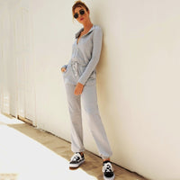 Lossky Autumn Winter Jumpsuit Zipper Womens Long Sleeve Rompers Solid Casual Long Pants Slim Jumpsuit Ladies Sets Leisure
