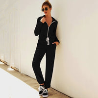 Lossky Autumn Winter Jumpsuit Zipper Womens Long Sleeve Rompers Solid Casual Long Pants Slim Jumpsuit Ladies Sets Leisure