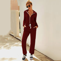 Lossky Autumn Winter Jumpsuit Zipper Womens Long Sleeve Rompers Solid Casual Long Pants Slim Jumpsuit Ladies Sets Leisure
