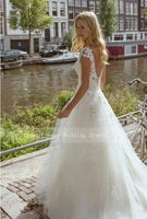 White Appliques Wedding Dresses A-Line Tulle Gown Custom Made Bridal Gowns