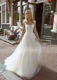 White Appliques Wedding Dresses A-Line Tulle Gown Custom Made Bridal Gowns