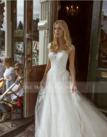 White Appliques Wedding Dresses A-Line Tulle Gown Custom Made Bridal Gowns