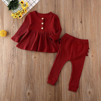 Pudcoco Newborn Baby Girl Clothes Solid Color Long Sleeve Knitted Cotton Tops Flower Ruffle Long Pants 2Pcs Outfits Clothes
