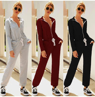 Lossky Autumn Winter Jumpsuit Zipper Womens Long Sleeve Rompers Solid Casual Long Pants Slim Jumpsuit Ladies Sets Leisure
