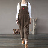 Kaftan Corduroy Overalls Womens Jumpsuits 2021 Autumn Harem Pants Casual Long Pantalon Palazzo Female Button Rompers Playsuit