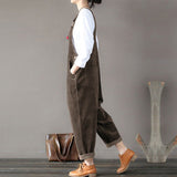 Kaftan Corduroy Overalls Womens Jumpsuits 2021 Autumn Harem Pants Casual Long Pantalon Palazzo Female Button Rompers Playsuit