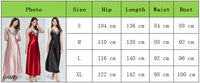 Women V-neck Satin Silk Red Sexy Sling V-neck Lace Pajama Night Dress Nightgown Sleepwear Long Dress