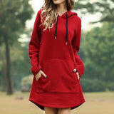 SHUJIN Vintage Women Spring Dress Hooded Long Sleeve Loose Casual 3XL Plus Size Dress Retro Ladies Pocket Tube Midi Dresses