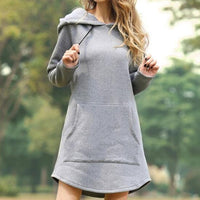 SHUJIN Vintage Women Spring Dress Hooded Long Sleeve Loose Casual 3XL Plus Size Dress Retro Ladies Pocket Tube Midi Dresses