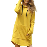 SHUJIN Vintage Women Spring Dress Hooded Long Sleeve Loose Casual 3XL Plus Size Dress Retro Ladies Pocket Tube Midi Dresses