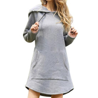 SHUJIN Vintage Women Spring Dress Hooded Long Sleeve Loose Casual 3XL Plus Size Dress Retro Ladies Pocket Tube Midi Dresses