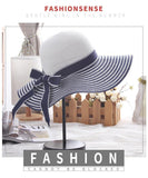 Hot Sale Fashion Hepburn Wind Black White Striped Bowknot Summer Sun Hat Beautiful Women Straw Beach Hat Large Brimmed Hat