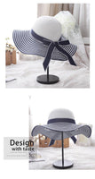 Hot Sale Fashion Hepburn Wind Black White Striped Bowknot Summer Sun Hat Beautiful Women Straw Beach Hat Large Brimmed Hat