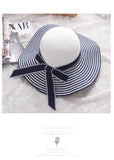 Hot Sale Fashion Hepburn Wind Black White Striped Bowknot Summer Sun Hat Beautiful Women Straw Beach Hat Large Brimmed Hat