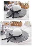 Hot Sale Fashion Hepburn Wind Black White Striped Bowknot Summer Sun Hat Beautiful Women Straw Beach Hat Large Brimmed Hat