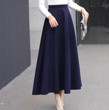 High Waist Woolen Skirts Womens Winter Fashion Streetwear Wool Long Pleated Skirt With Belt Casual Ladies