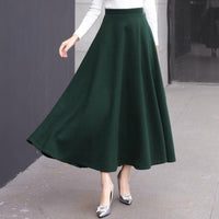 High Waist Woolen Skirts Womens Winter Fashion Streetwear Wool Long Pleated Skirt With Belt Casual Ladies