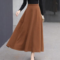 High Waist Woolen Skirts Womens Winter Fashion Streetwear Wool Long Pleated Skirt With Belt Casual Ladies