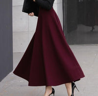 High Waist Woolen Skirts Womens Winter Fashion Streetwear Wool Long Pleated Skirt With Belt Casual Ladies