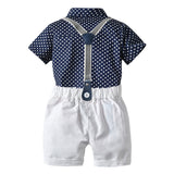 Toddler Boy Clothes Set Navy Stars Shirt Tops + White Shorts with Belt Fashion Clothing Set for Baby Boy Short Suit