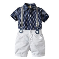 Toddler Boy Clothes Set Navy Stars Shirt Tops + White Shorts with Belt Fashion Clothing Set for Baby Boy Short Suit