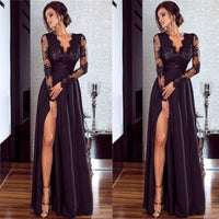 Women Lace Evening Party Ball Prom Gown Formal CLUB Wear Deep V Neck Long Dress