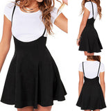 Women's High Waist Strap Mini Skirt Pleated Skater Overall Flare Suspender Skirt