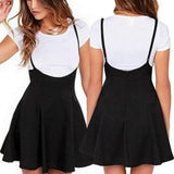 Women's High Waist Strap Mini Skirt Pleated Skater Overall Flare Suspender Skirt