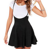 Women's High Waist Strap Mini Skirt Pleated Skater Overall Flare Suspender Skirt