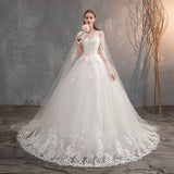 Wedding Dress With Long Cap Lace Wedding Gown With Long Train Embroidery Princess Plus Size Bridal Dress