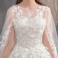 Wedding Dress With Long Cap Lace Wedding Gown With Long Train Embroidery Princess Plus Size Bridal Dress