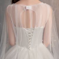 Wedding Dress With Long Cap Lace Wedding Gown With Long Train Embroidery Princess Plus Size Bridal Dress