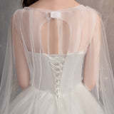 Wedding Dress With Long Cap Lace Wedding Gown With Long Train Embroidery Princess Plus Size Bridal Dress